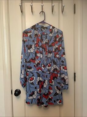 Blue Floral V-Neck Long Sleeve Women's Top